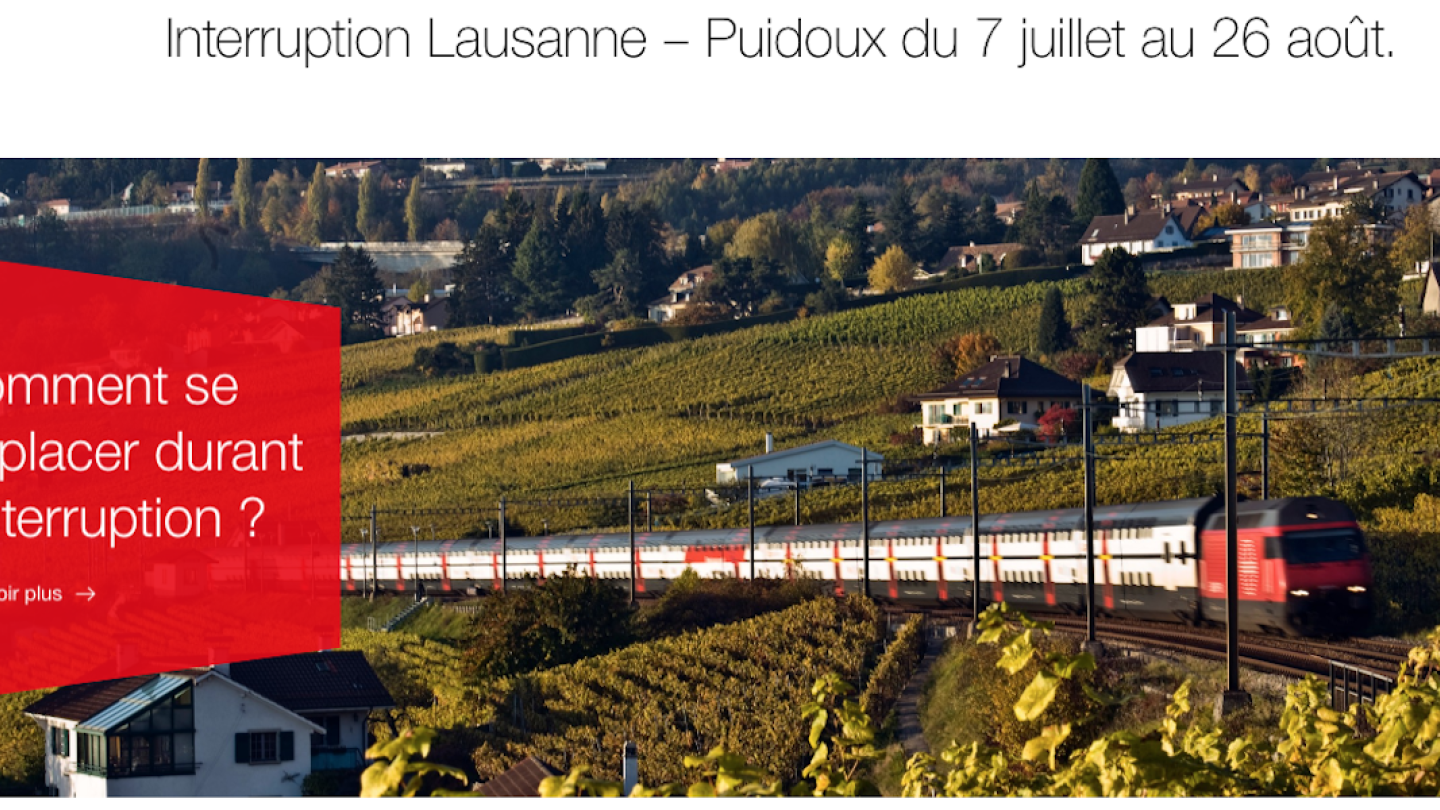 Lausanne-Puidoux/Chebres: ligne ferroviaire interrompue entre le 7 juillet et le 26 août prochain